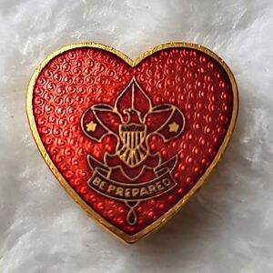 1920s antique gold tone metal red enamel heart brooch pin boy scouts
